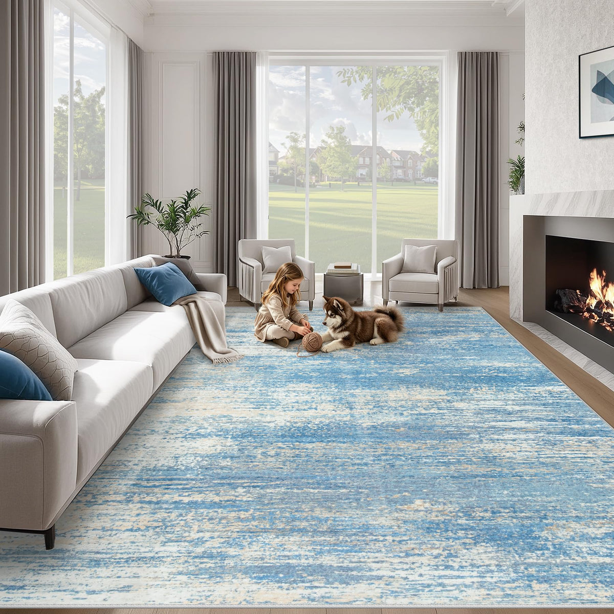 Washable Rug 8x10 Area Rugs for Living Room: Large Neutral Soft Rug Abstract Non Slip Low Pile Modern Carpet for Bedroom Kitchen Nursery Office Dining Room Indoor (Beige, 8'x10')