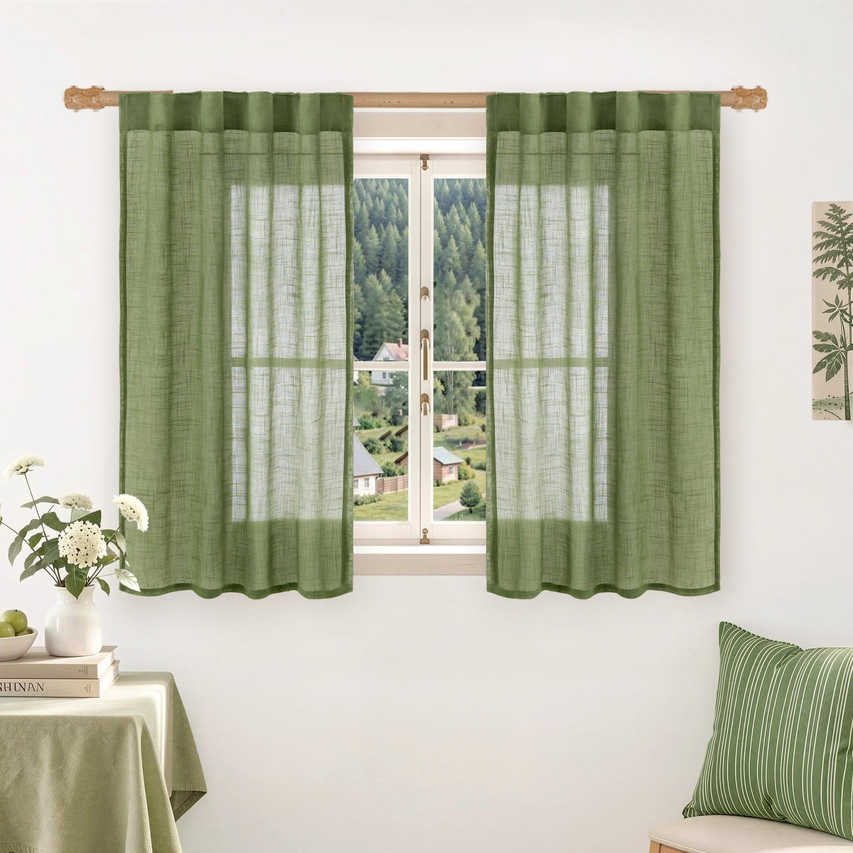 LAMIT Linen Semi Sheer Curtains 84 Inches Long for Living Room 2 Panels