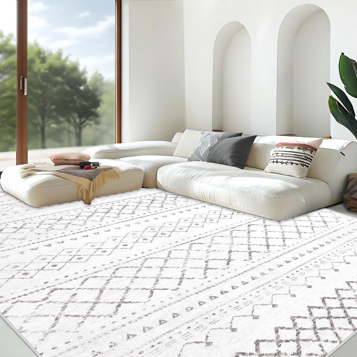 Area Rug 4x6 Geometric Rug: Washable Boho Moroccan Rugs Soft Farmhouse Rug, Modern Neutral Stain Resistant Indoor Floor Carpet for Livingroom Bedroom Dining Table Nursery(Modern Beige,4'x6')
