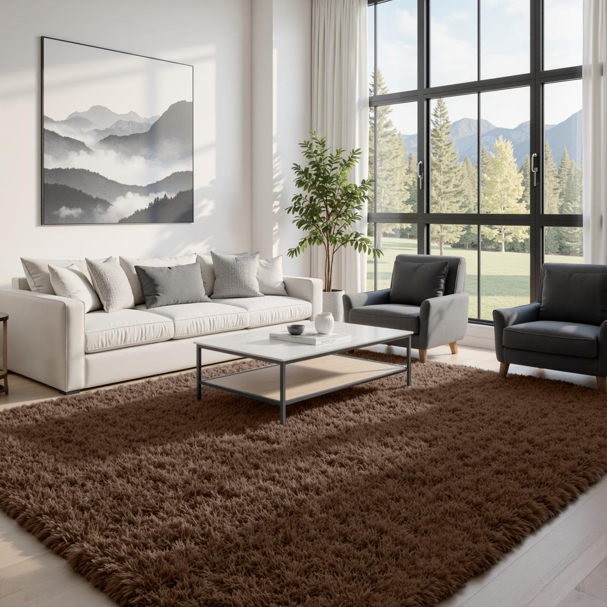 8x10 Fluffy Shag Area Rugs for Living Room Bedroom: Soft Plush Carpet Grey
