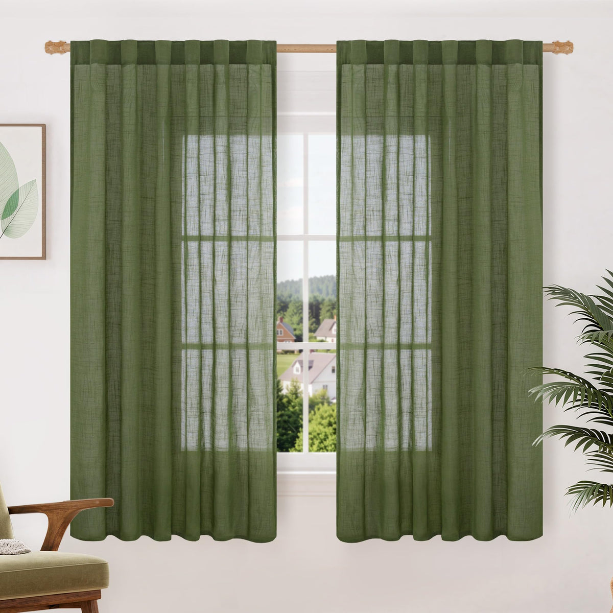 LAMIT Linen Semi Sheer Curtains 84 Inches Long for Living Room 2 Panels