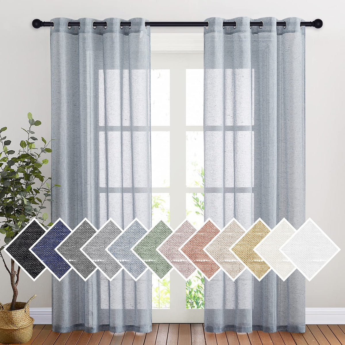 NICETOWN White Sheer Linen Curtains 84 Inch Length 2 Panels Set, W52xL84