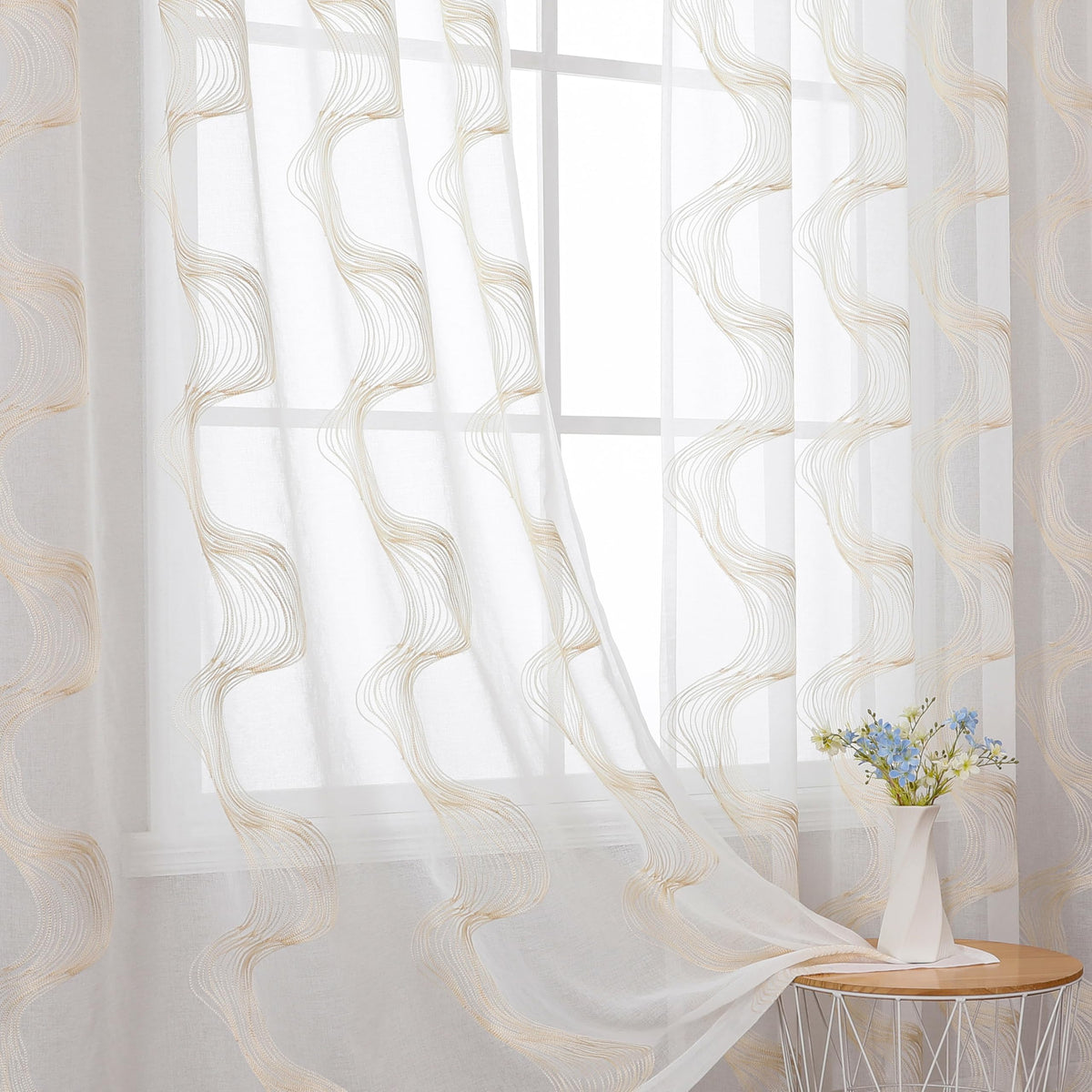 VISIONTEX White Sheer Curtains Grey Moroccan Embroidered 63 Inch Length
