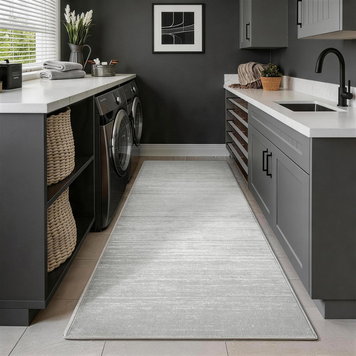 8x10 Washable Area Rug, Black Solid Area Rugs for Living Room & Bedroom