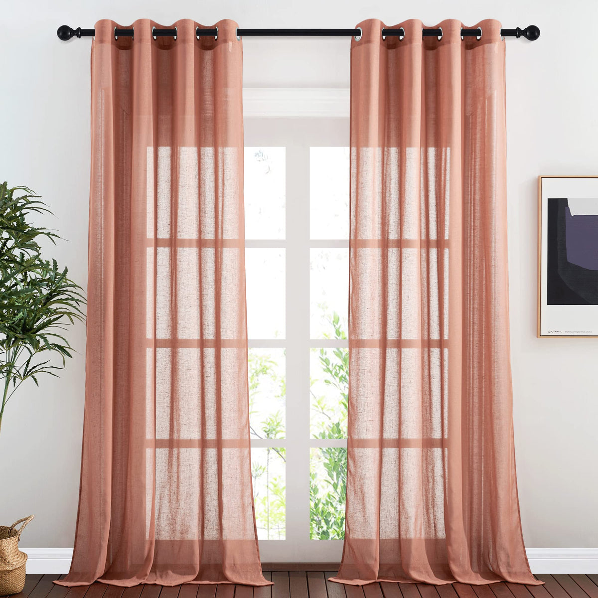 NICETOWN White Sheer Linen Curtains 84 Inch Length 2 Panels Set, W52xL84