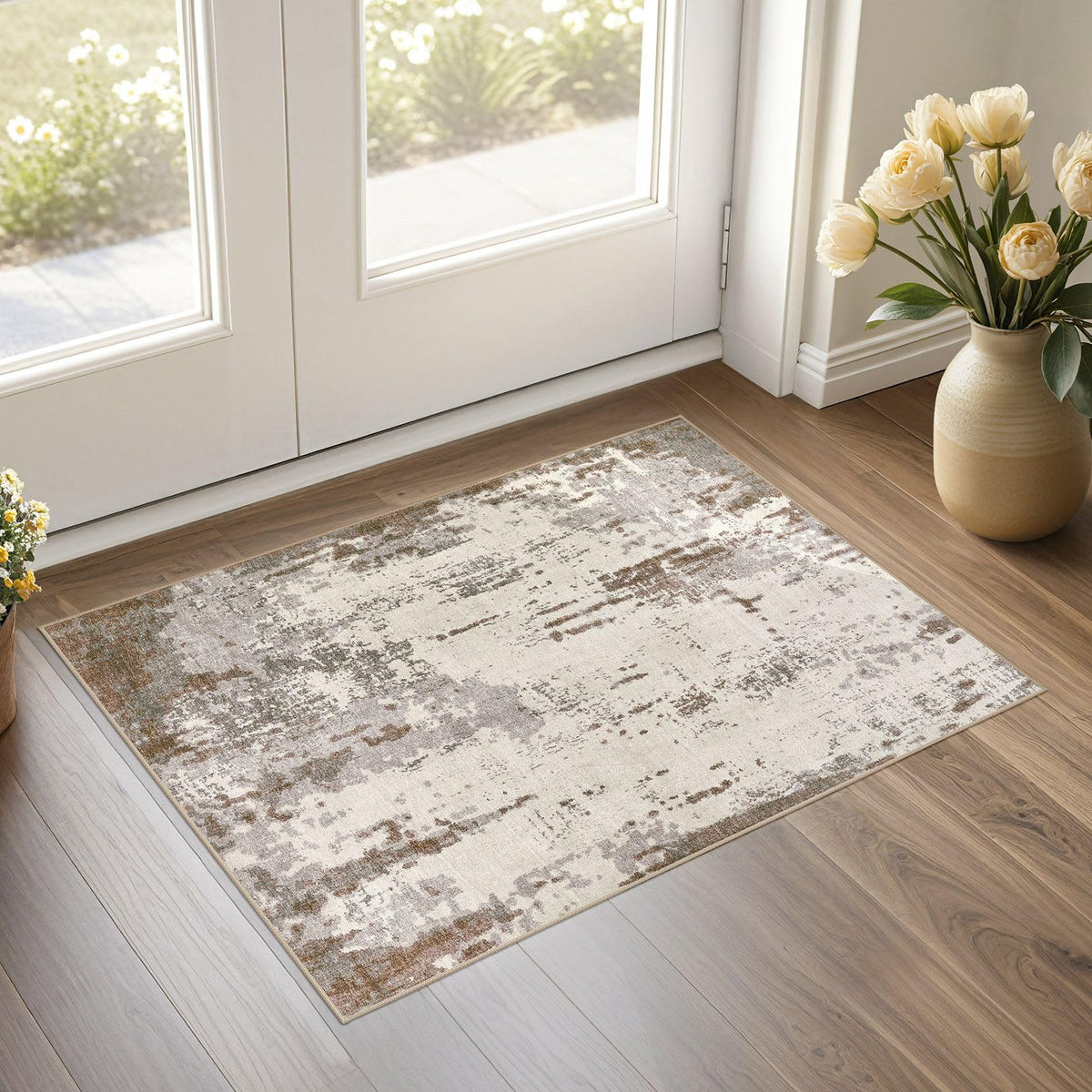 UERMEI 8x10 Area Rug Living Room Rugs - Washable Neutral Modern Abstract Soft Thin Large Rug Indoor Floor No Slip Rug Carpet for Bedroom Under Dining Table Home Office Decor - Brown Grey