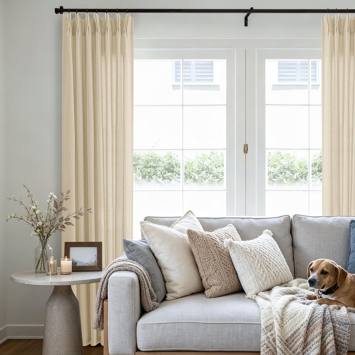 Cream 120 Inch Linen Curtains Pinch Pleated Extra Long Custom Made