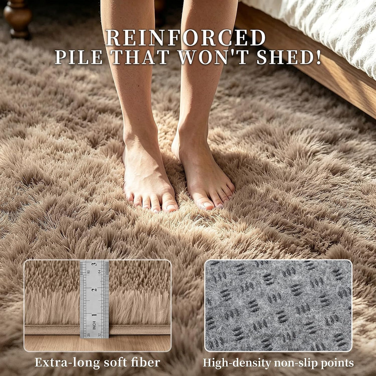 Beige 8x10 Area Rugs for Living Room, Fluffy Shag Rug Large Bedroom Carpet