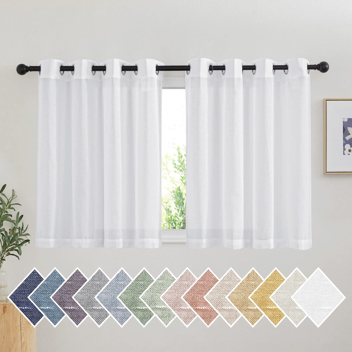 NICETOWN White Sheer Linen Curtains 84 Inch Length 2 Panels Set, W52xL84