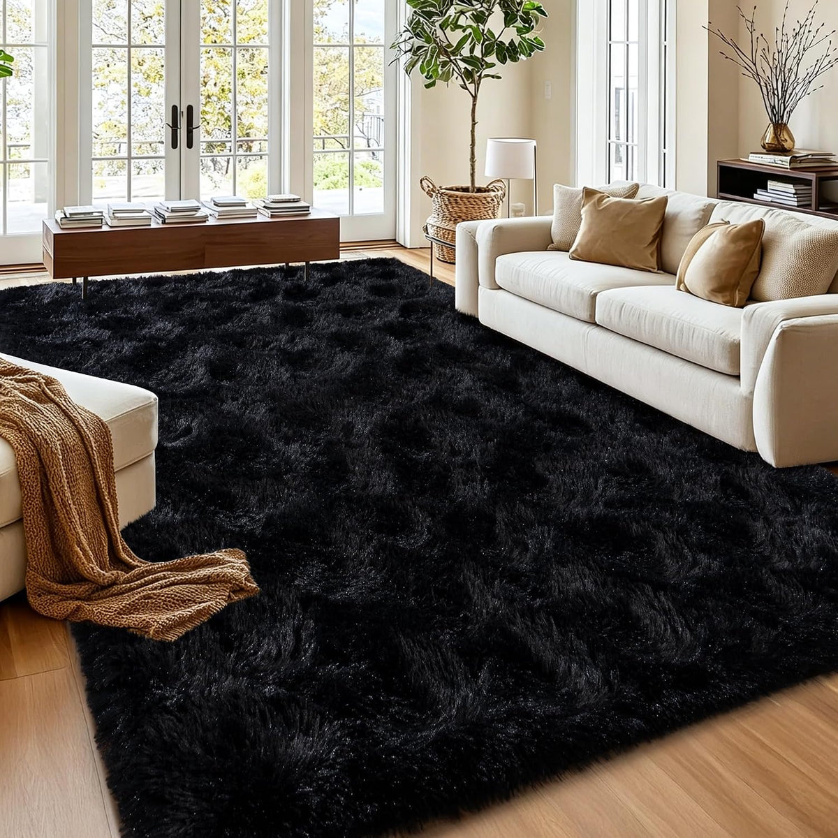Mugorn 8x10 Area Rugs for Living Room, Large Fluffy Black Rugs for Bedroom