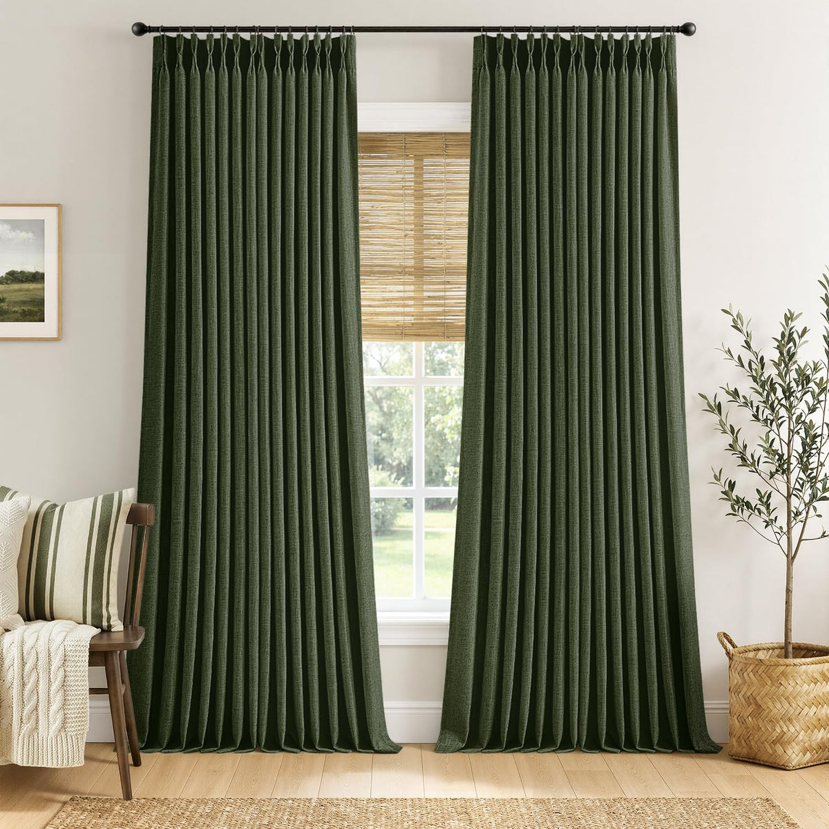 MIULEE Pinch Pleated Thick Linen Curtains 96 Inches Burlap Brown Curtains