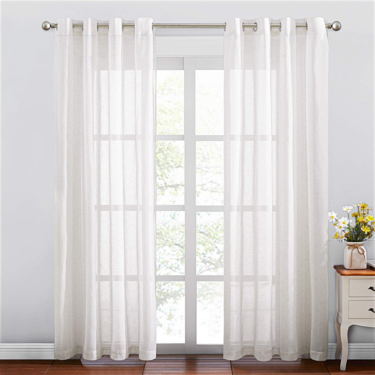 NICETOWN White Sheer Linen Curtains 84 Inch Length 2 Panels Set, W52xL84