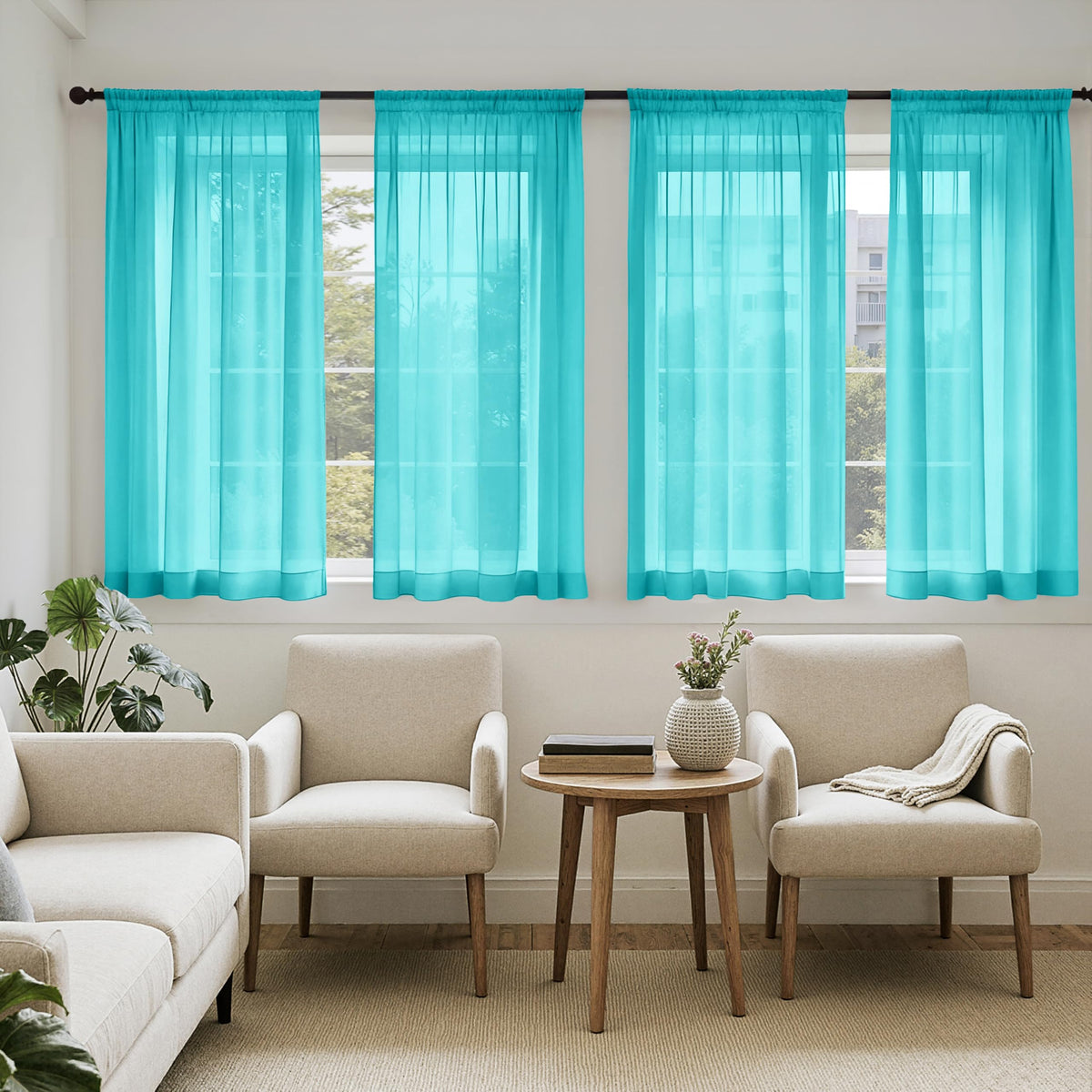 MIULEE White Sheer Curtains 84 Inches Long 4 Panels 42 x 84 Inches