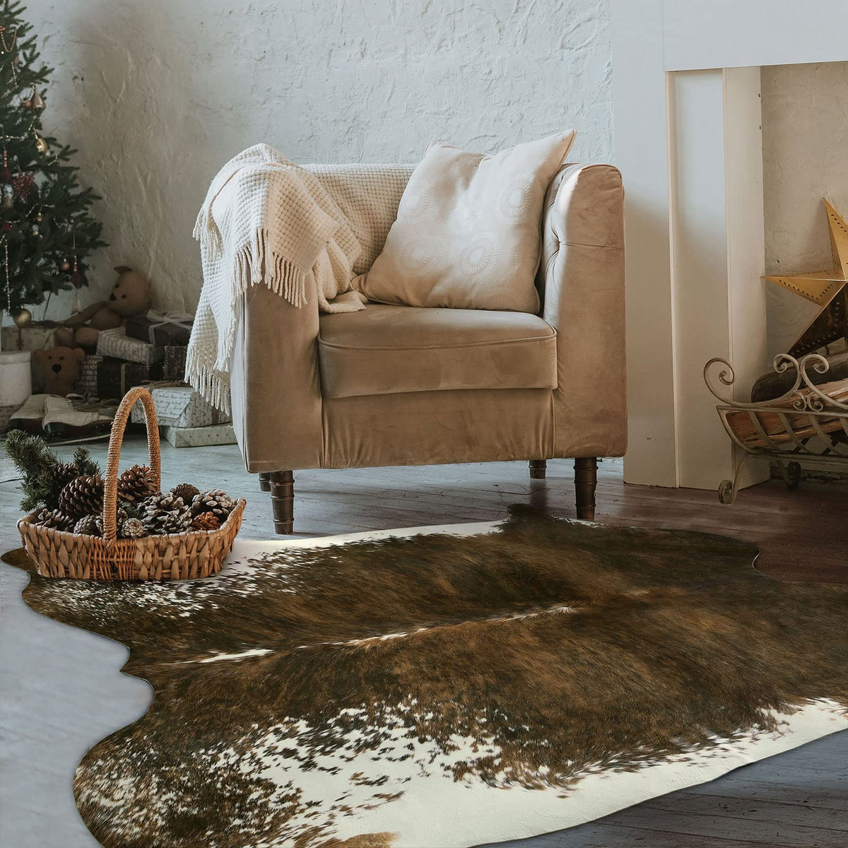 BENRON Faux Cowhide Rug, Cow Print Rug for Living Room Bedroom 4.6x5.2ft