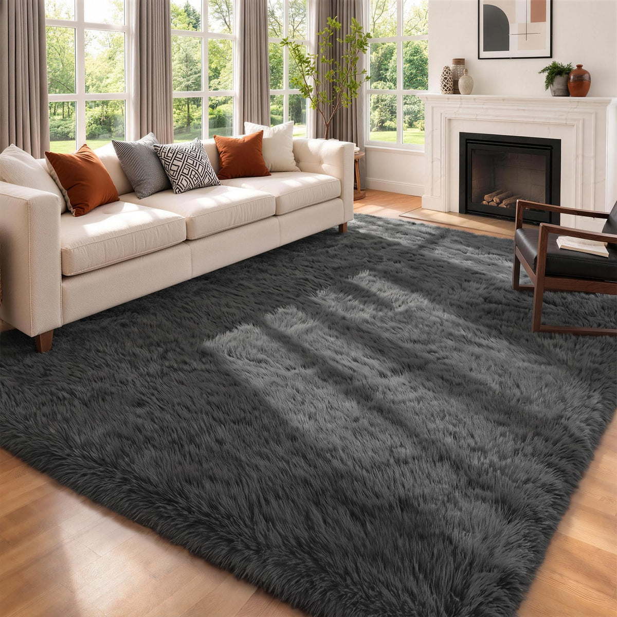 6x9 Area Rugs for Living Room Bedroom,Ultra Soft Fluffy Shag Rug Grey