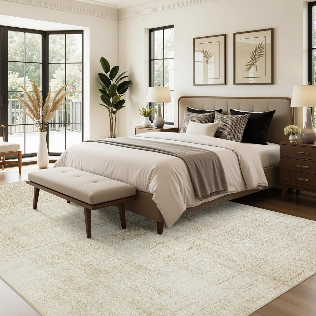 Joydeco Boho Washable Abstract Beige 5x7 Area Rugs for Living Room Bedroom