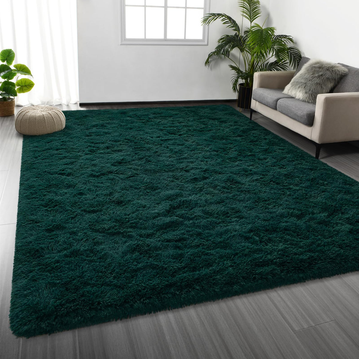 Deerhoo Large Shag Area Rugs 5 x 8, Tie-Dyed Plush Fuzzy Rugs, Light Grey