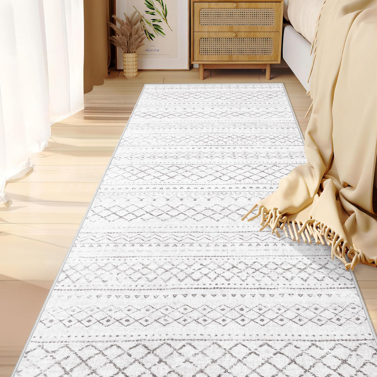 Area Rug 4x6 Geometric Rug: Washable Boho Moroccan Rugs Soft Farmhouse Rug, Modern Neutral Stain Resistant Indoor Floor Carpet for Livingroom Bedroom Dining Table Nursery(Modern Beige,4'x6')