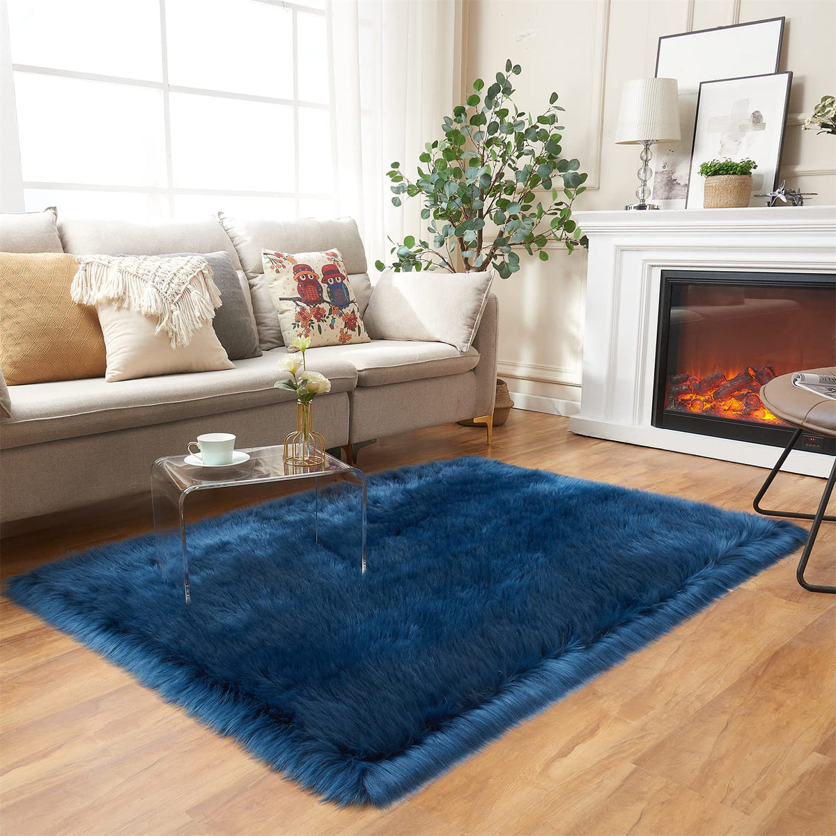 EasyJoy Ultra Soft Fluffy/Fuzzy Shaggy Area Rug Faux Fur Chair Cover Seat Pad for Bedroom Floor Sofa Living Room (2 x 6 ft Sheepskin, Beige)