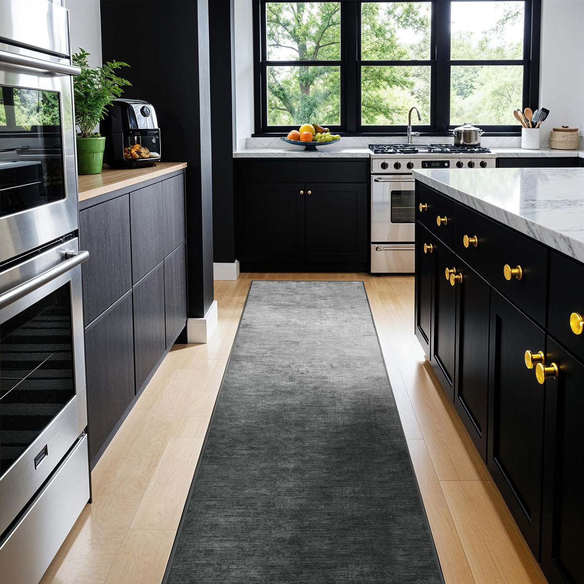 8x10 Washable Area Rug, Black Solid Area Rugs for Living Room & Bedroom