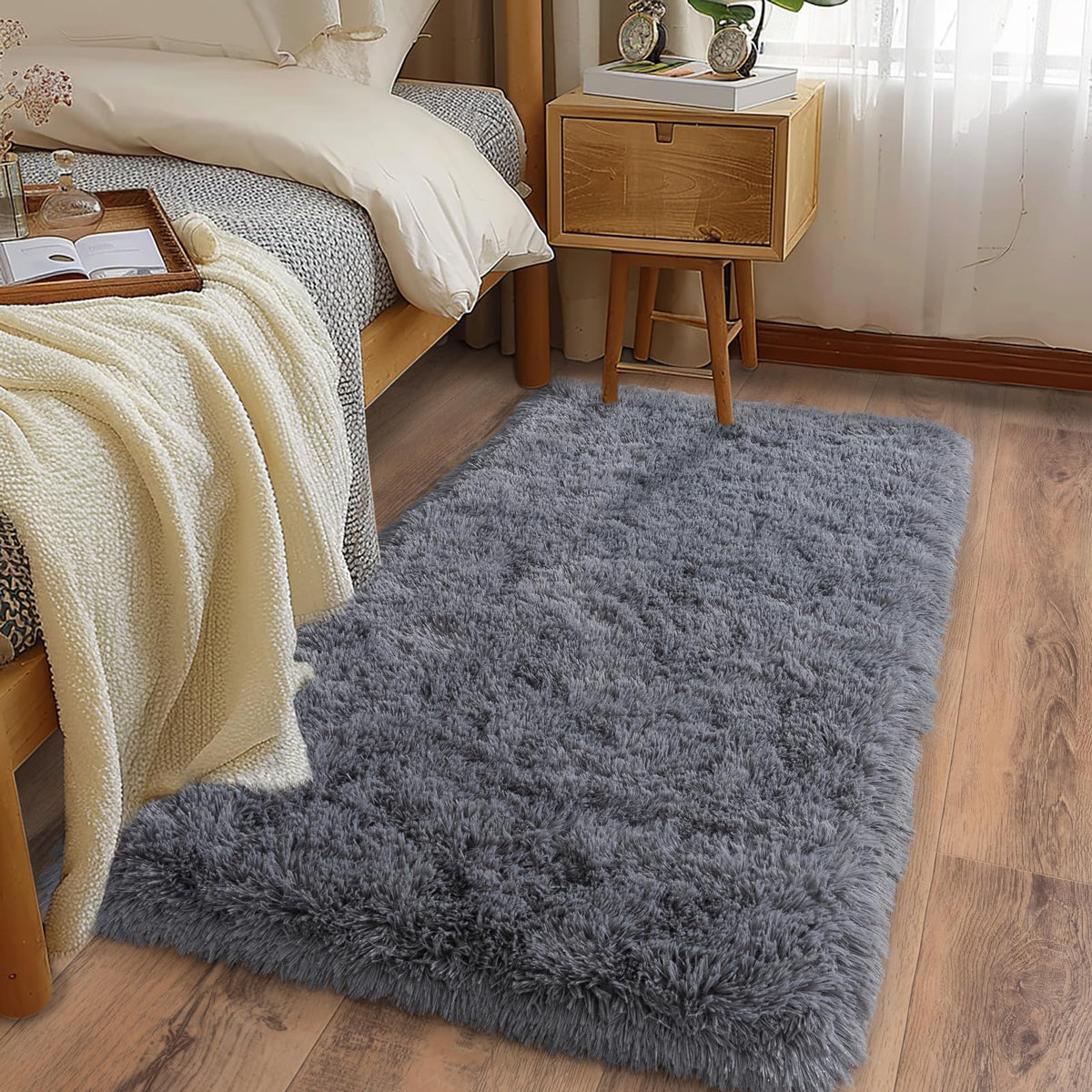 Soft Runner Rugs for Bedroom Hallway 2x6 Beige Fluffy Shag Washable