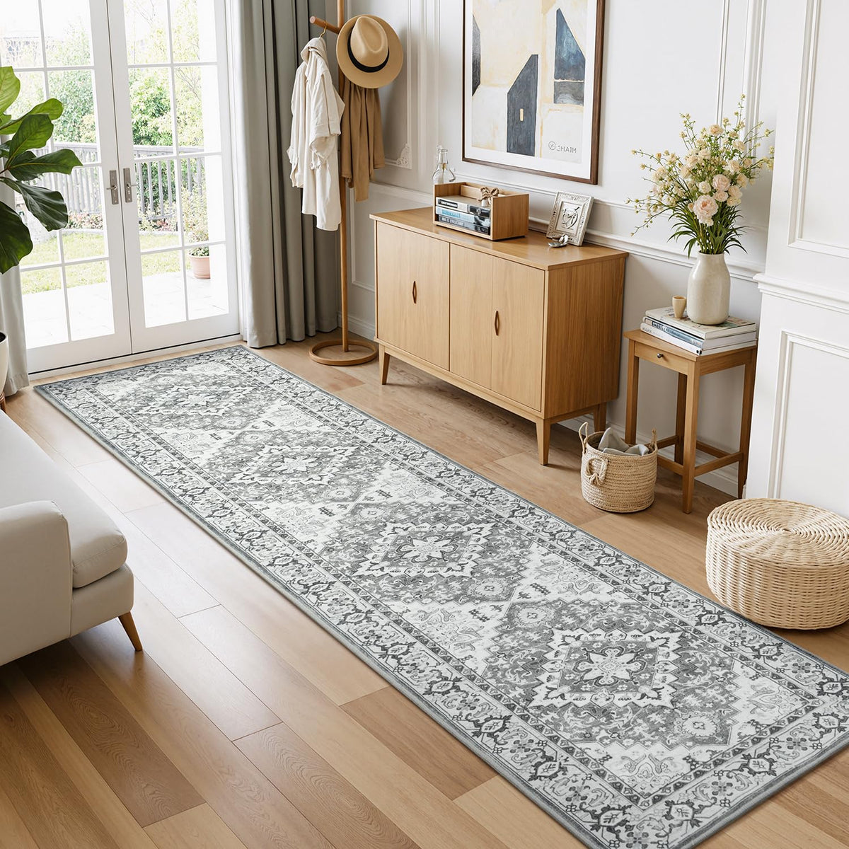 Lessymo 8 x 10 Area Rugs for Living Room, Machine Washable Rug Grey White