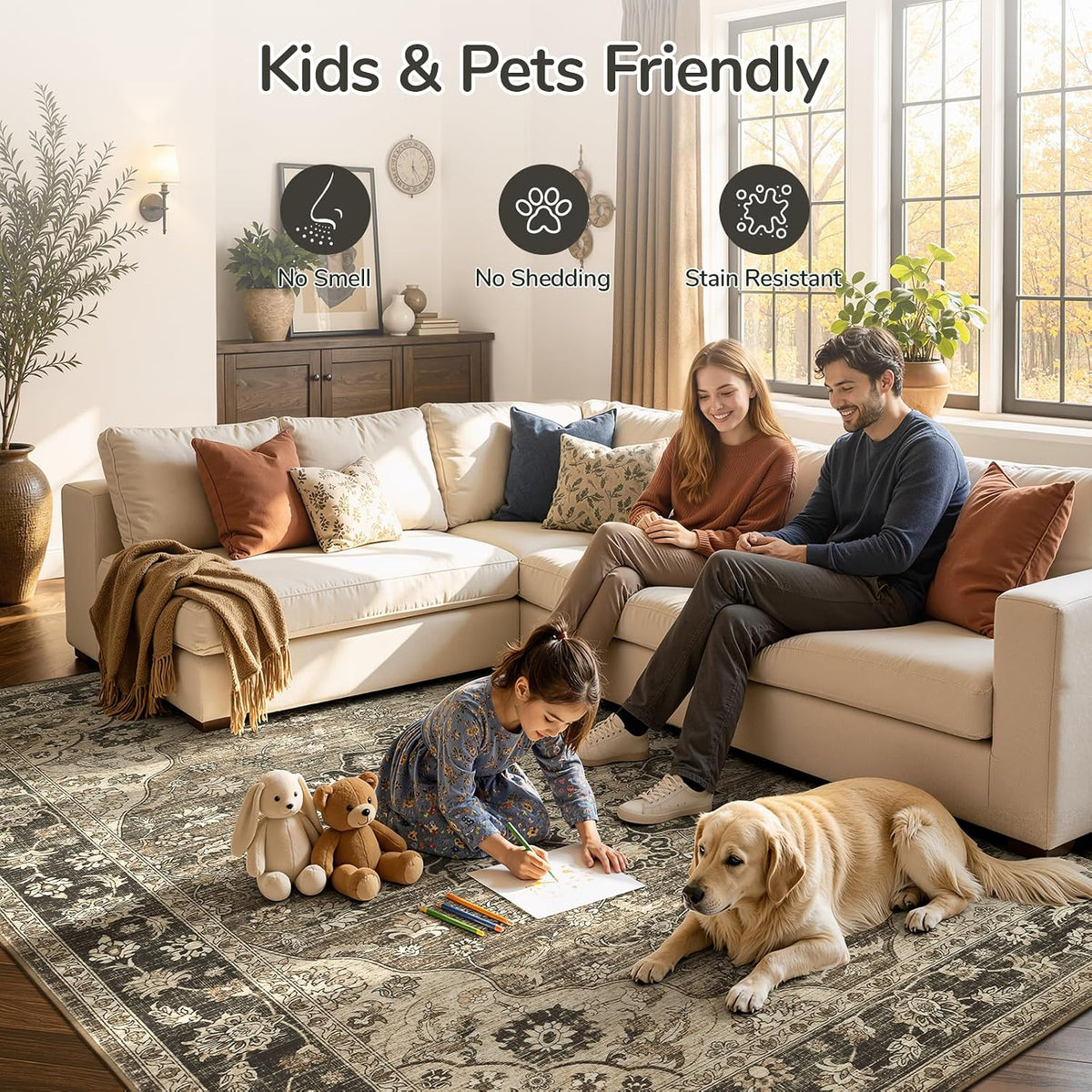 Lessymo 8x10 Washable Area Rug for Living Room Bedroom, Large Non-Slip Rug
