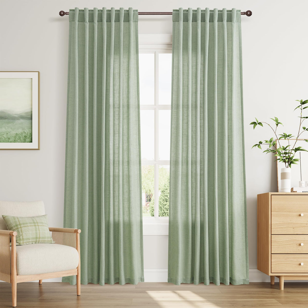 Joywell Linen Sheer Curtains 84 Inches Long for Living Room Beige Cream