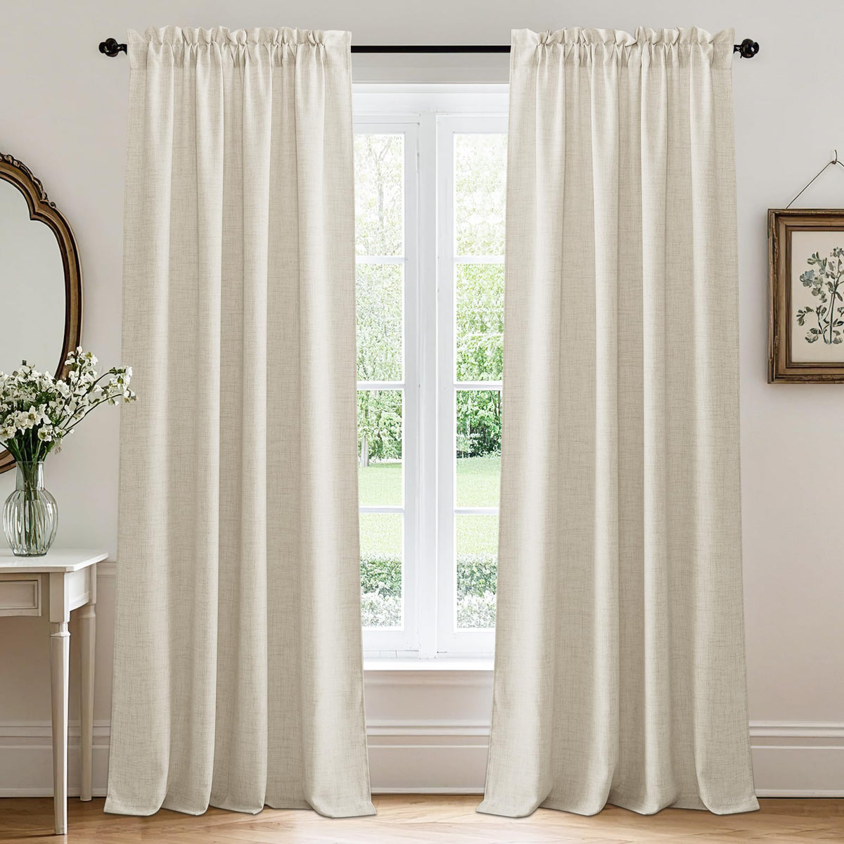 RYB HOME White Semi Sheer Curtains 84 inches Long for Living Room
