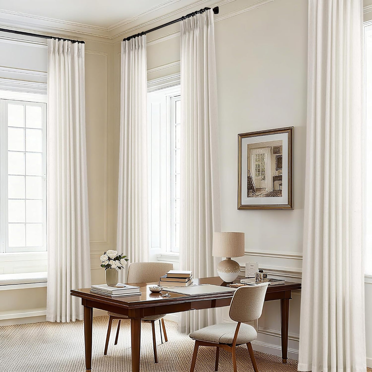 Cream 120 Inch Linen Curtains Pinch Pleated Extra Long Custom Made