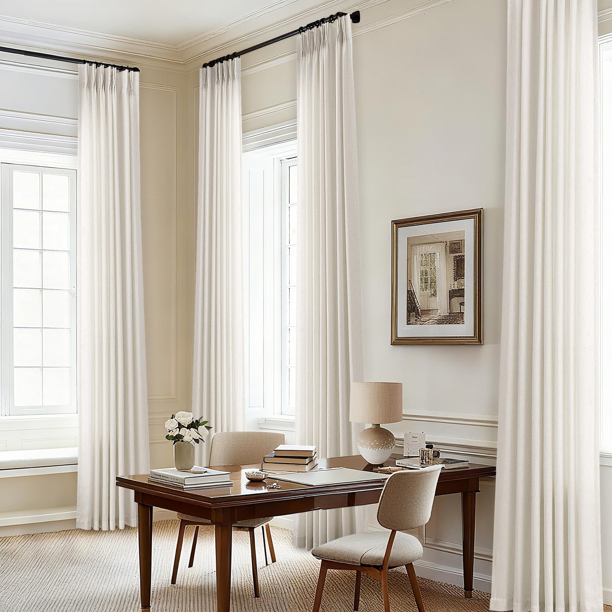 Cream 120 Inch Linen Curtains Pinch Pleated Extra Long Custom Made