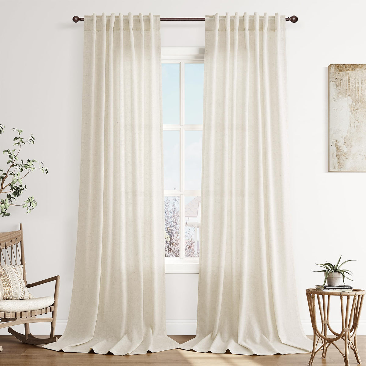 Joywell Linen Sheer Curtains 84 Inches Long for Living Room Beige Cream