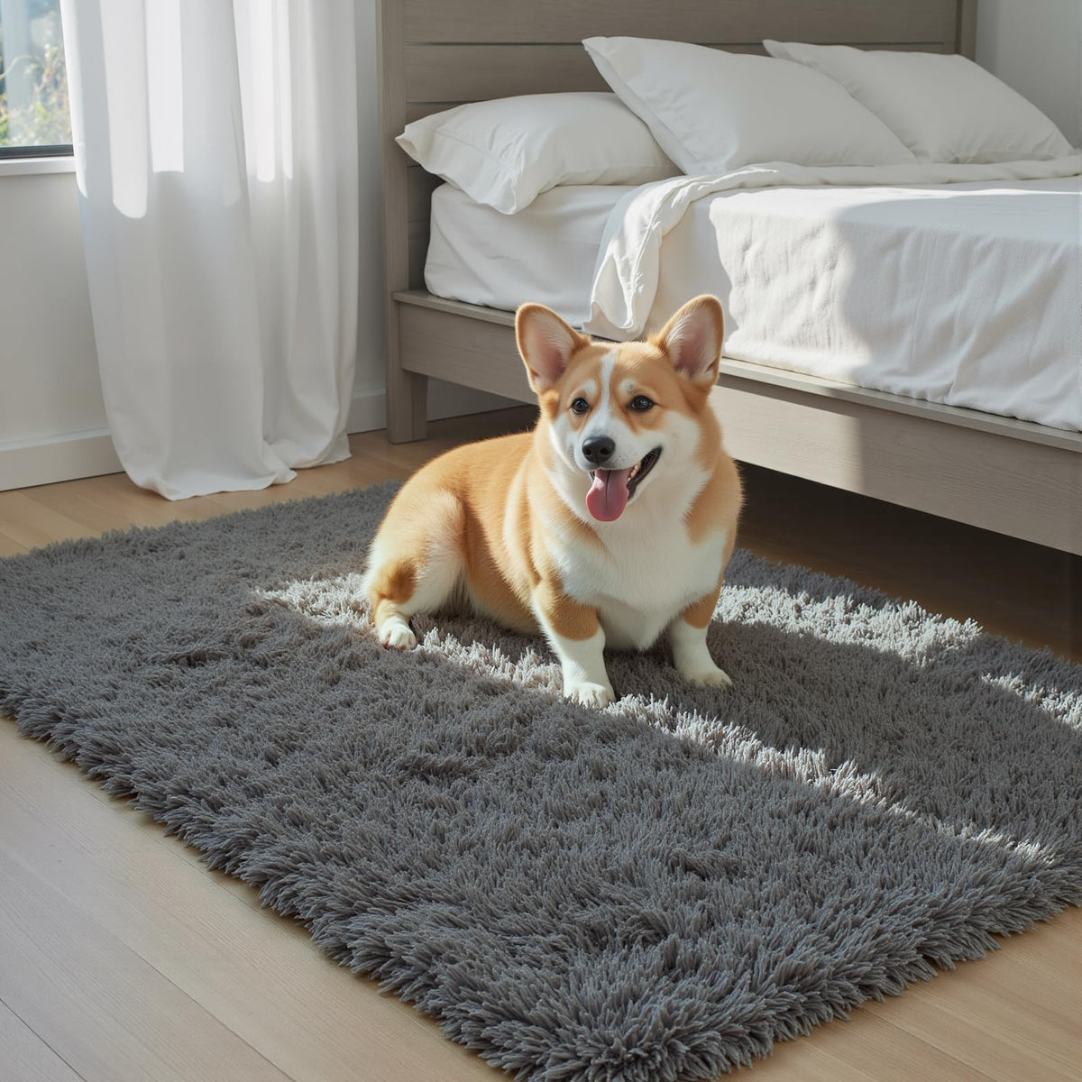 8x10 Area Rugs for Living Room,Light Grey Large Shaggy Soft Plush Furry Rug