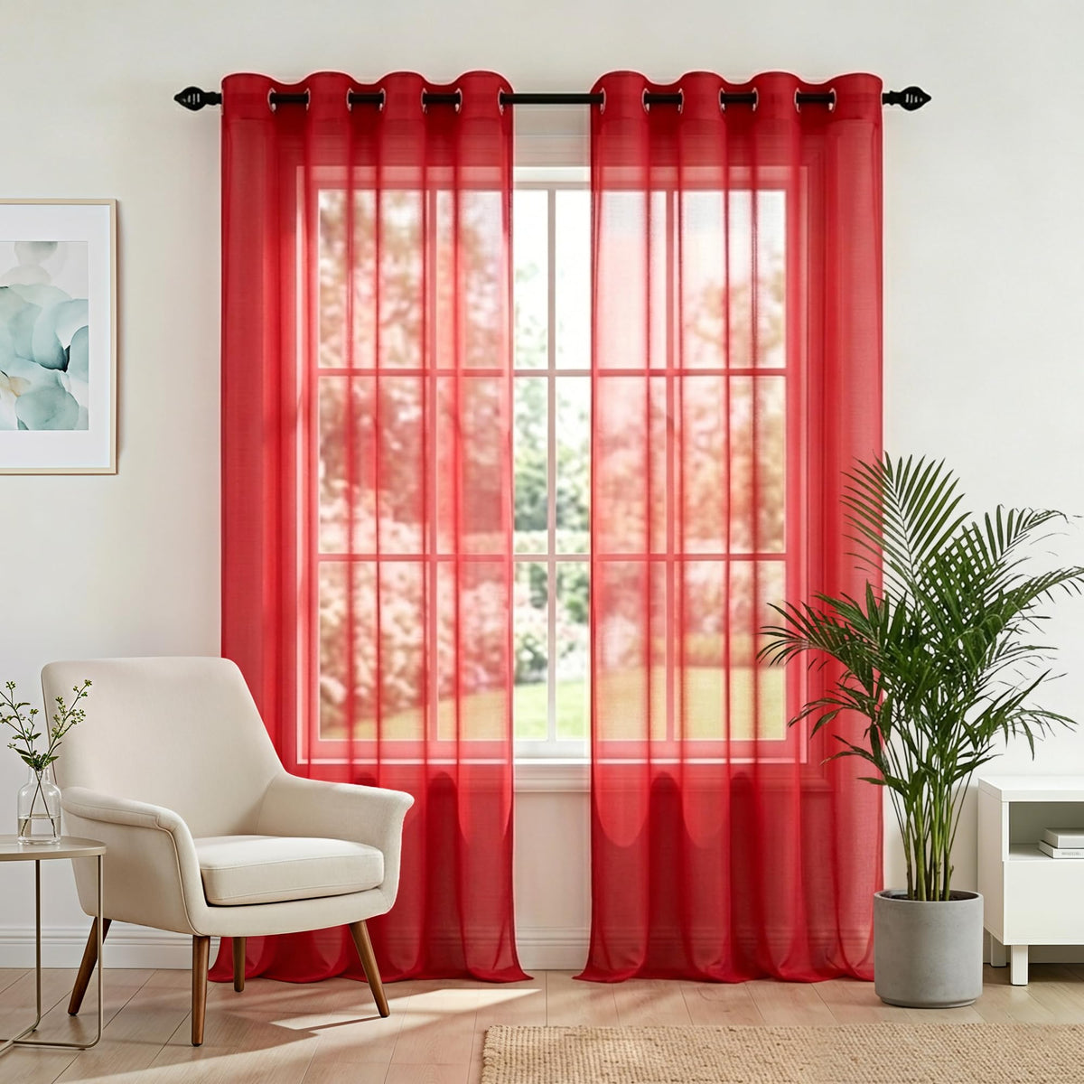 Mrs.Naturall Black Sheer Curtains 84 Inches Long for Living Room Set of 2 Panels Ring Grommet Window Curtain Panels for Bedroom 52x84 Inch Length