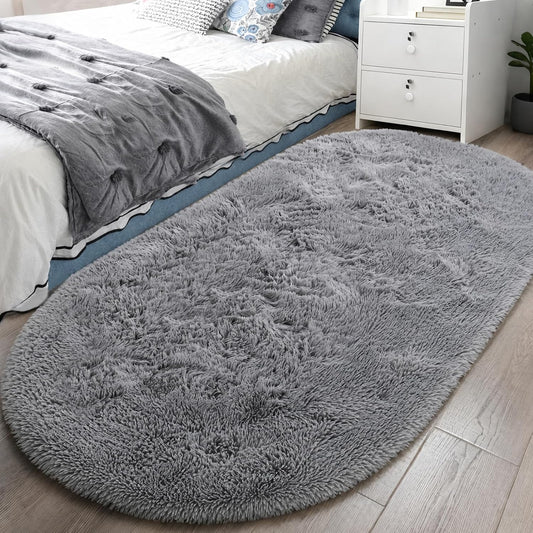 LOCHAS Bedroom Rug 2.6' x 5.3', Grey Fluffy Shaggy Area Rug for Kids Room