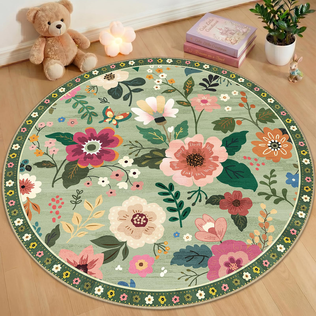 RELEANY Floral Washable 5x7 Area Rugs Pink