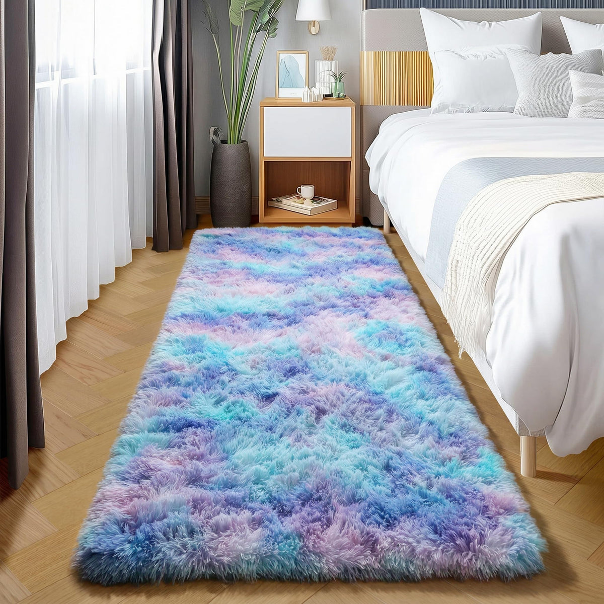Runner Rugs for Bedroom Living Room, 2x6 Tie-Dyed Beige Hallway Area Rug