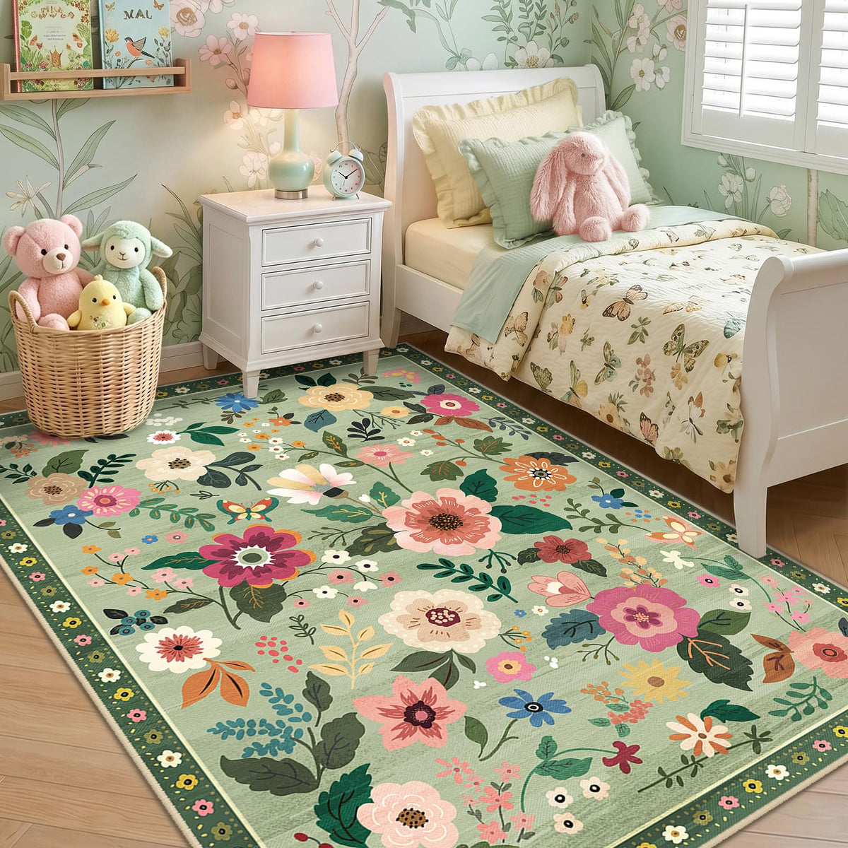 RELEANY Floral Washable 5x7 Area Rugs Pink