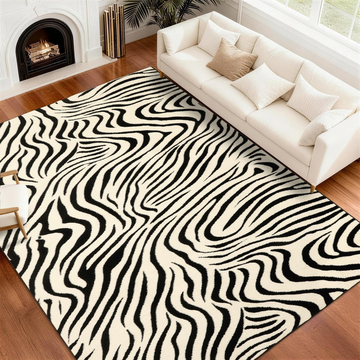 YIHOUSE 5×7 Ft Area Rugs for Living Room: Modern Washable Rug - Abstract Black and Cream White Rug for Bedroom Dining Room Office Playroom Nursery Home Decor - Nonslip Non-Shedding Striped Rugs