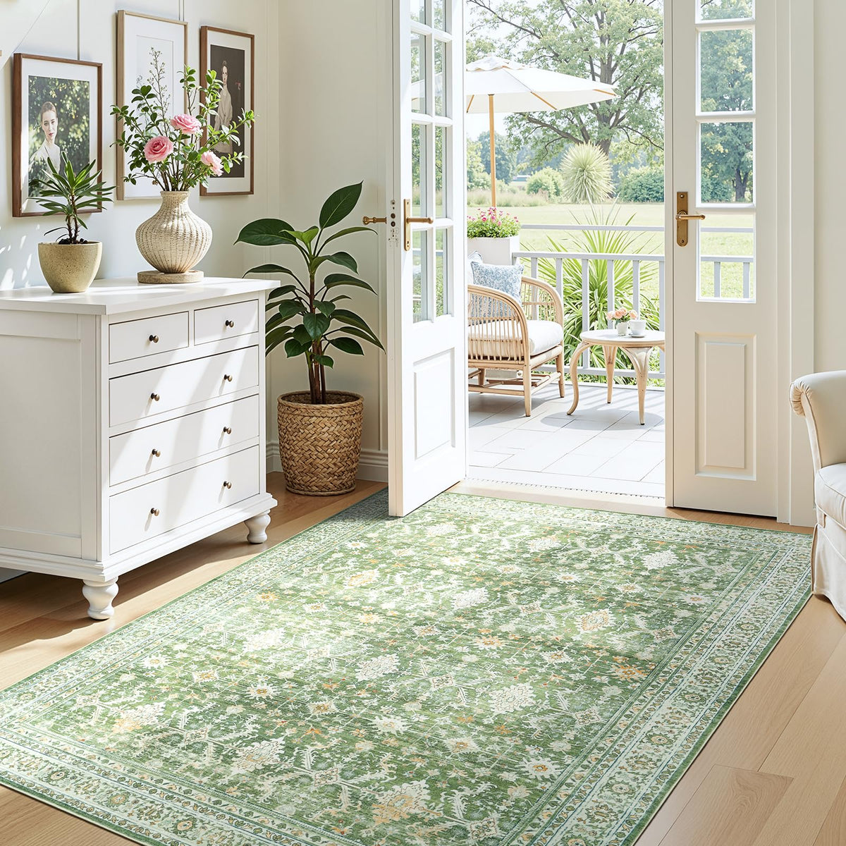 8x10 Area Rugs for Living Room Green Washable Non-Slip Large Carpet