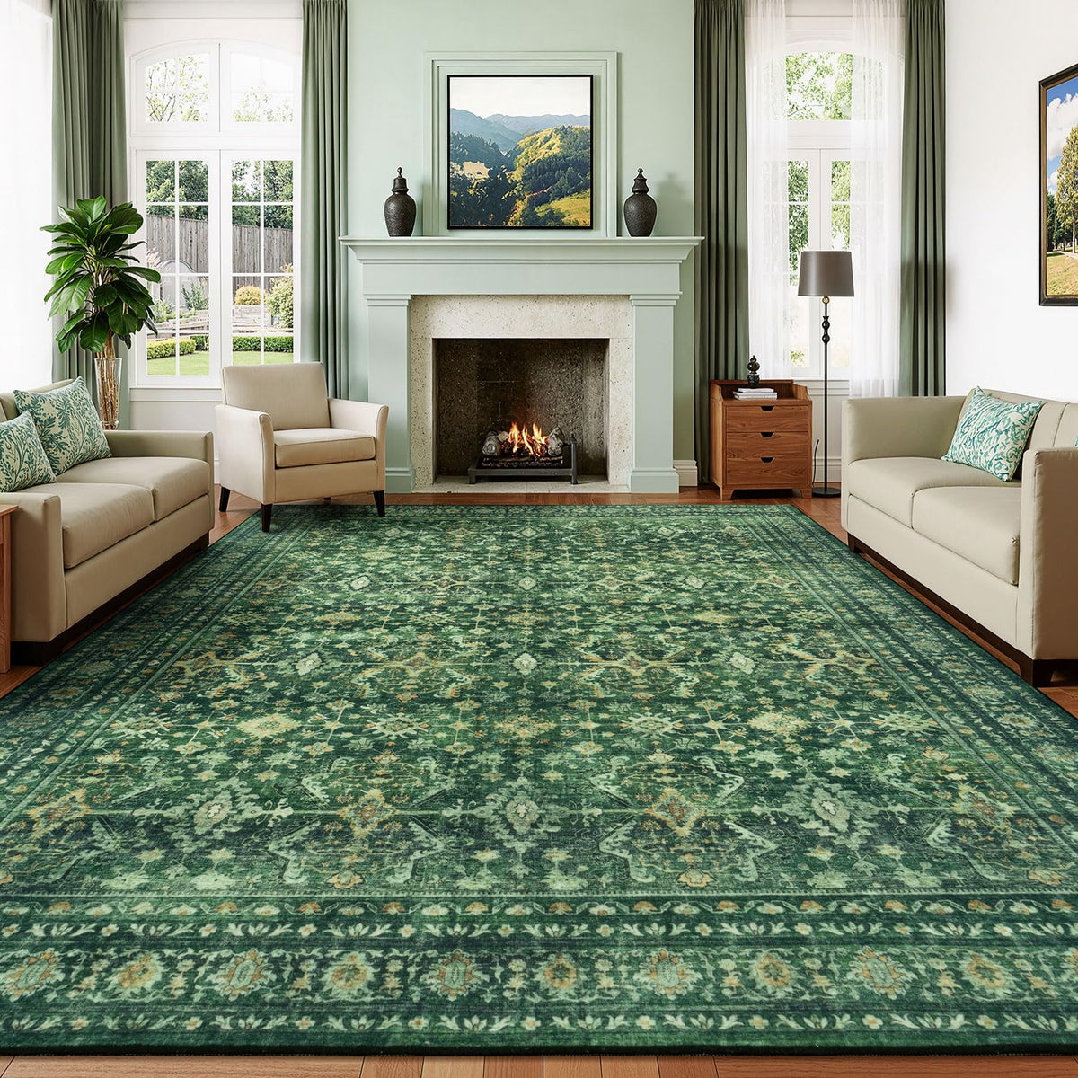 Lessymo 8 x 10 Area Rugs for Living Room, Machine Washable Rug Grey White