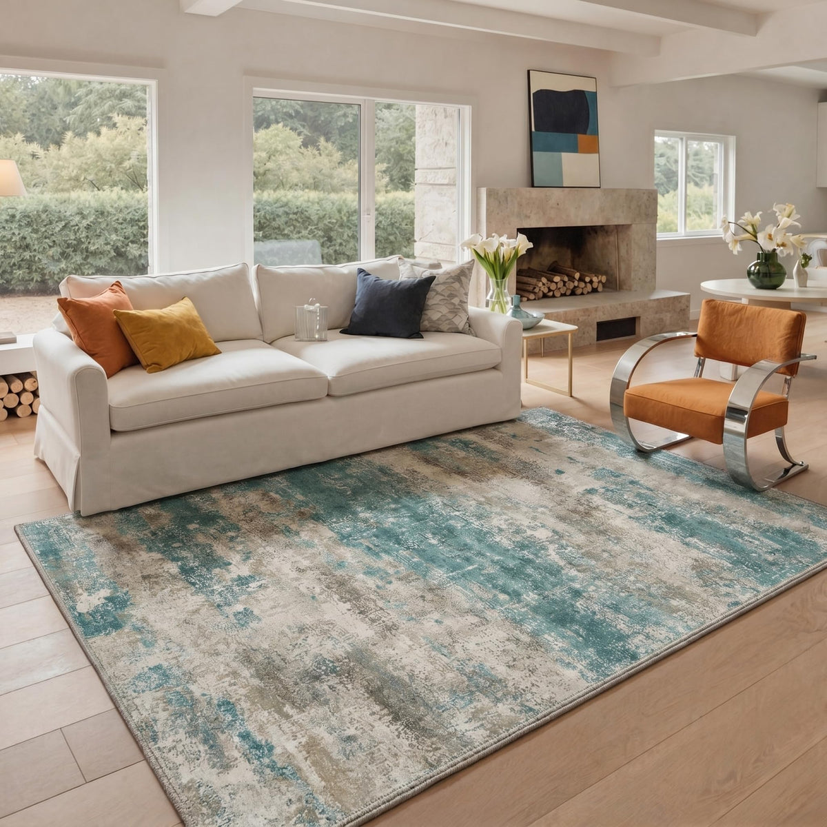 BEIMO 5x7 Green Abstract Area Rug, Washable Non-Slip for Bedroom