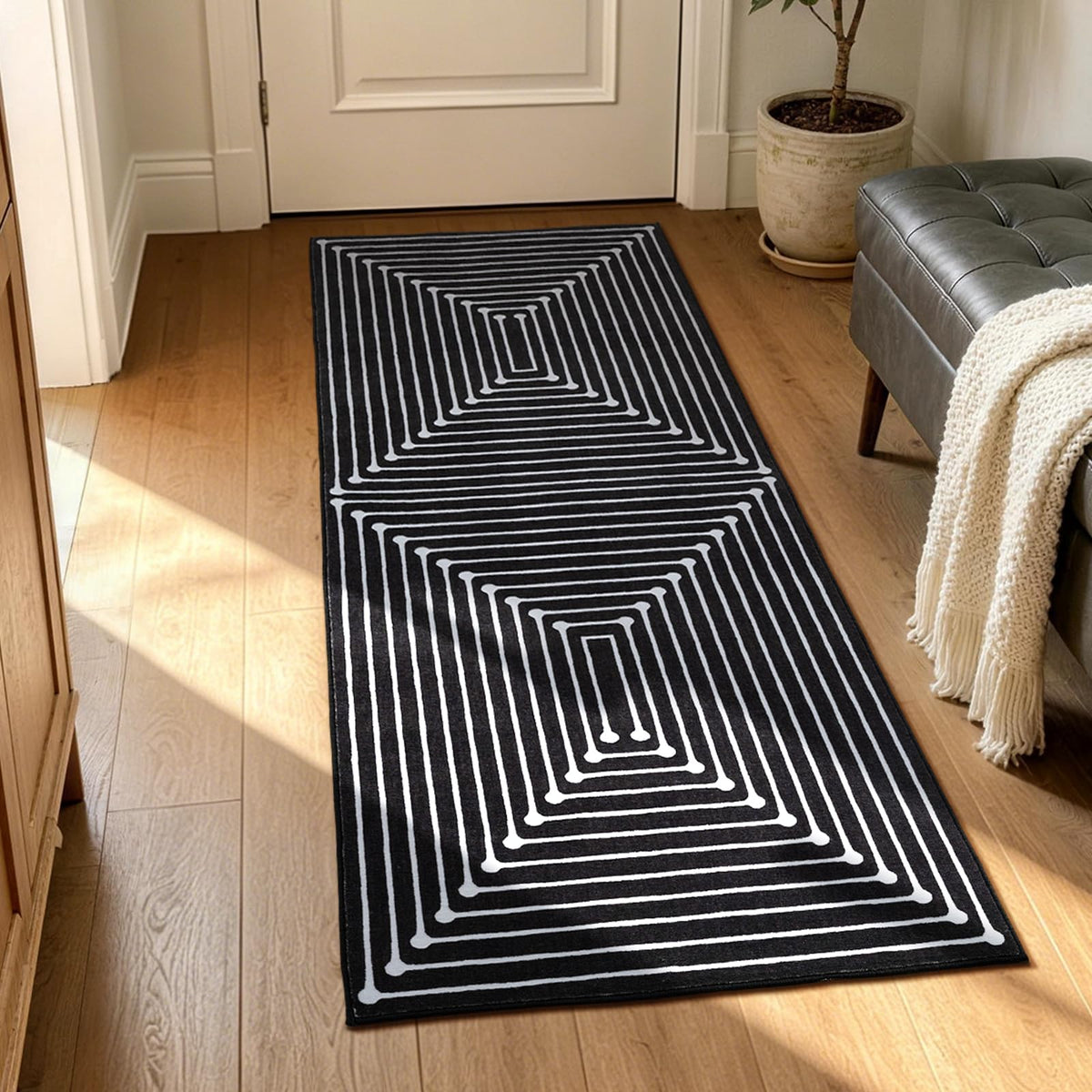 YIHOUSE Washable 5x7 Area Rugs for Living Room, Black and White Striped Rug for Bedroom Playroom Non Slip Low Pile, Soft Modern Geometric Carpet for Entryway Home Office Decor
