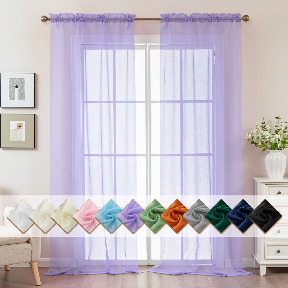 Natural Sheer Curtains 96 Inches Long Rod Pocket