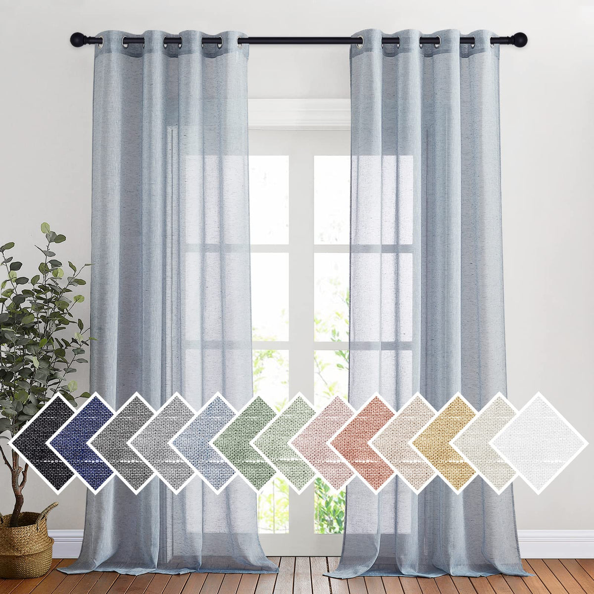 NICETOWN White Sheer Linen Curtains 84 Inch Length 2 Panels Set, W52xL84
