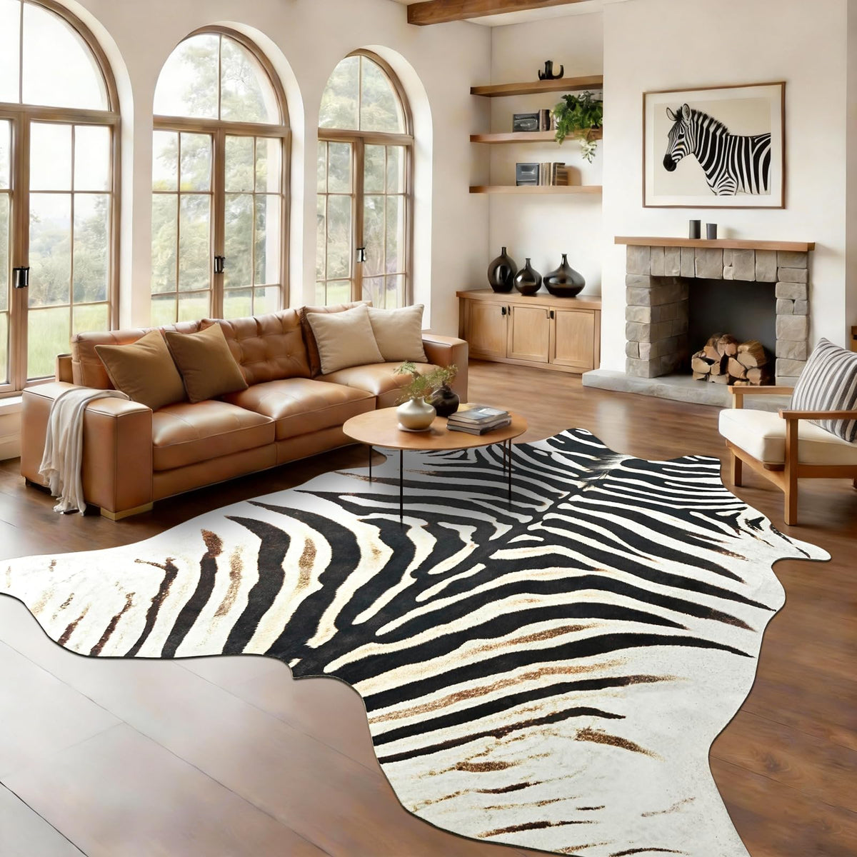 BENRON Faux Cowhide Rug, Cow Print Rug for Living Room Bedroom 4.6x5.2ft