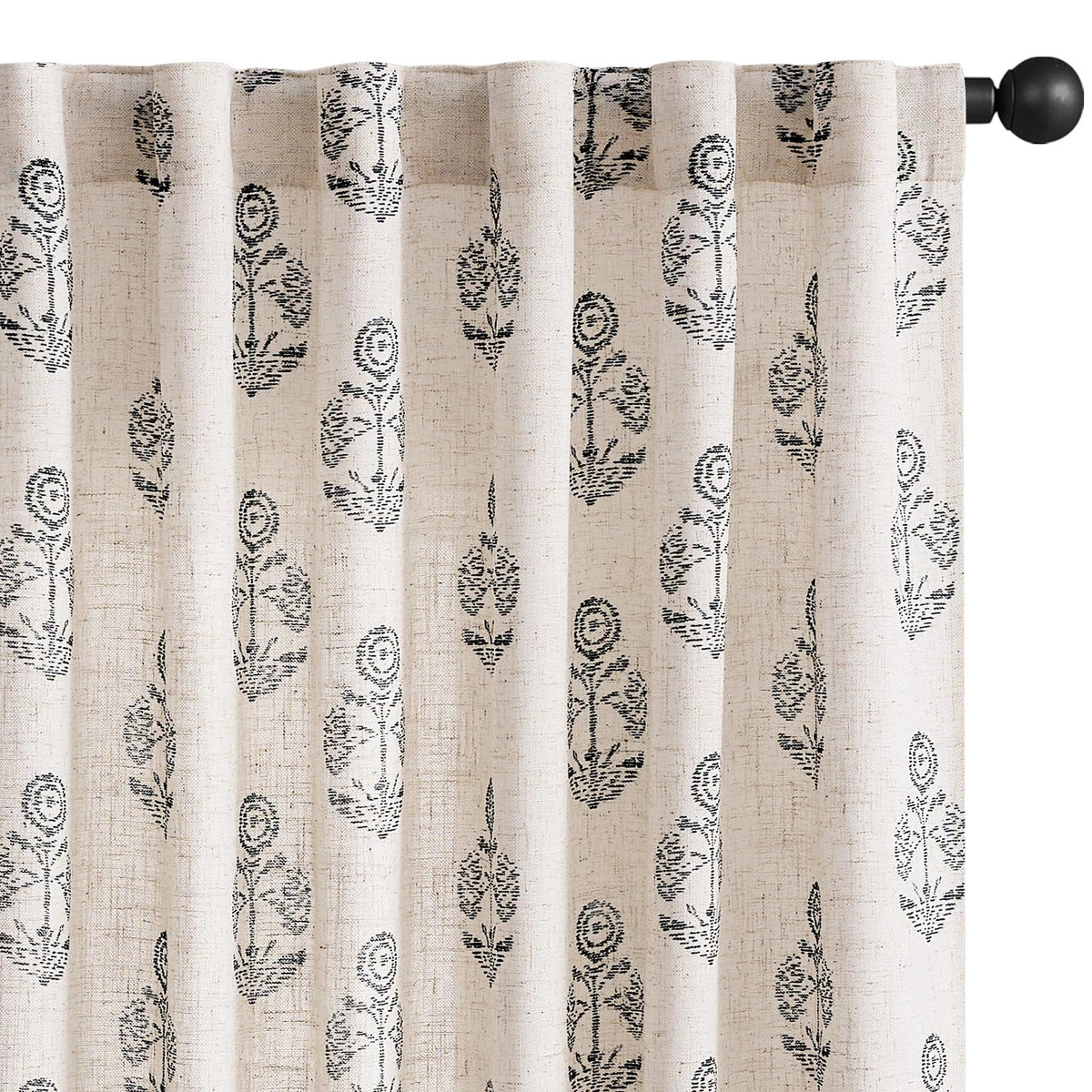 jinchan Green Floral Linen Curtains 84 Inch Vintage Back Tab 2 Panels