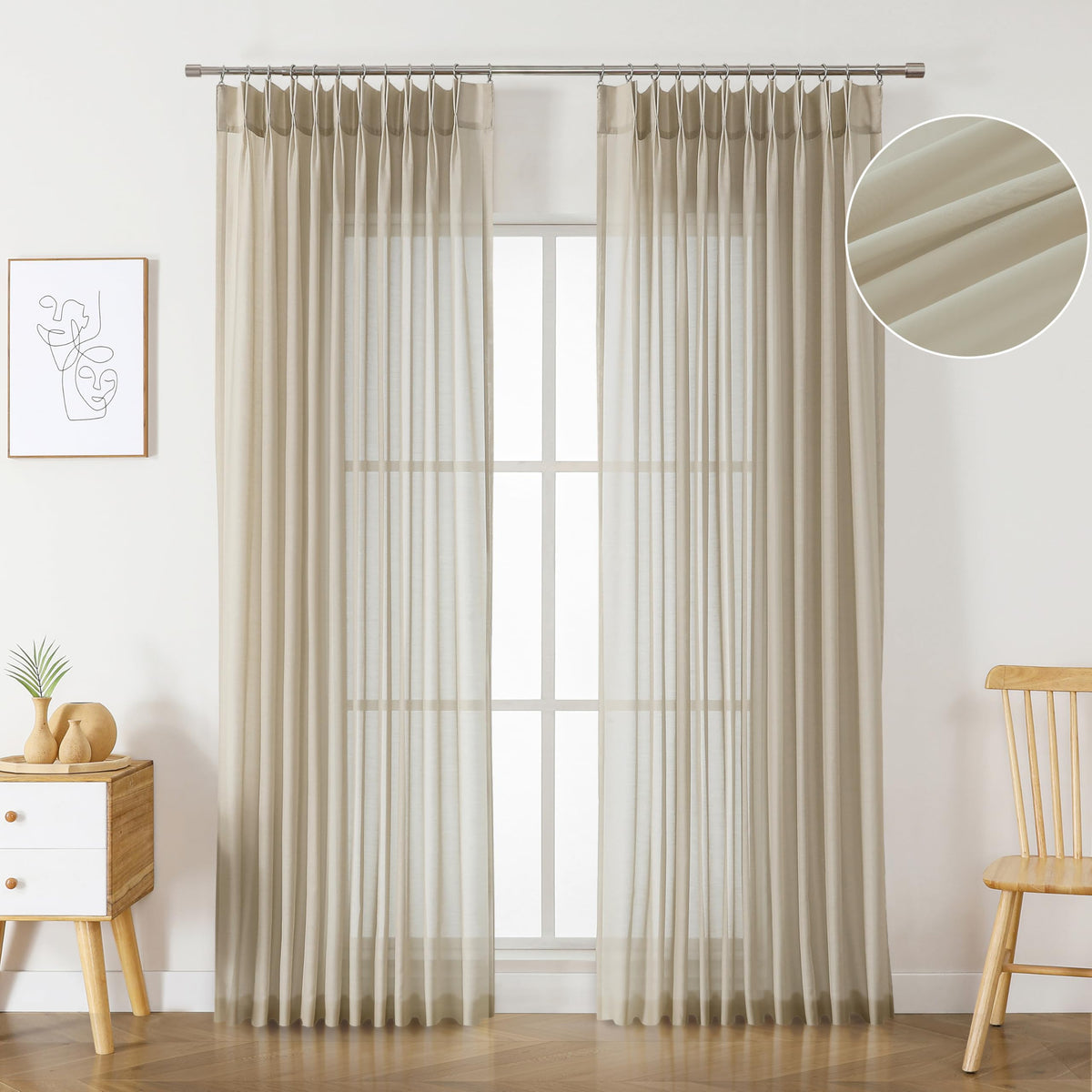 WEST LAKE Egret Ivory Pinch Pleated Sheer Curtains 102 Inches Long
