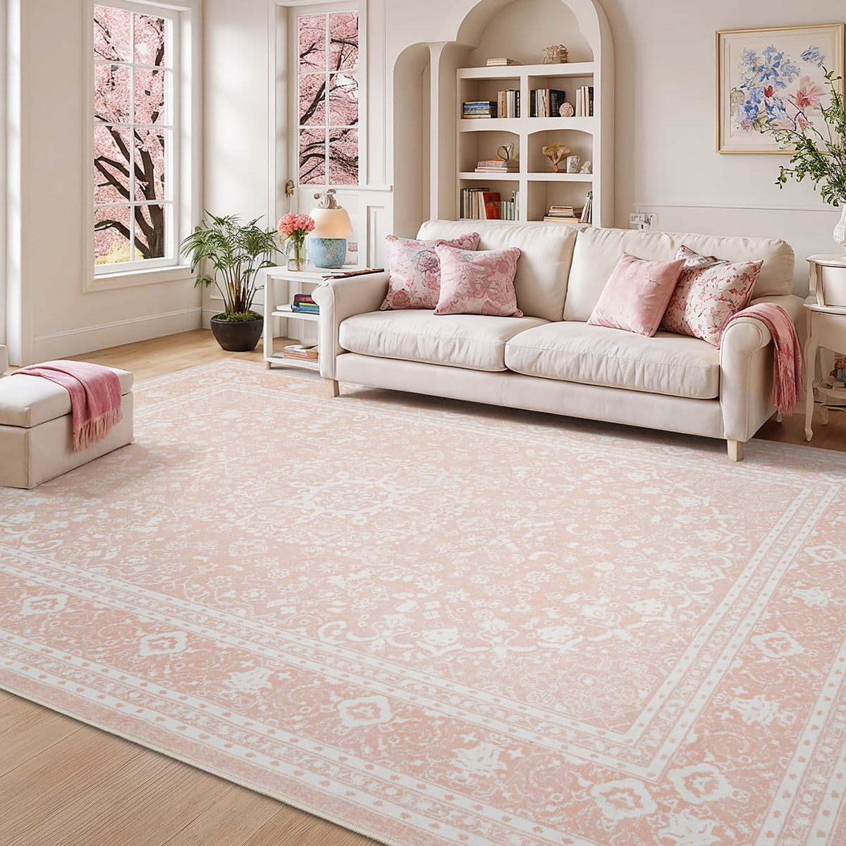 Lessymo 8 x 10 Area Rugs for Living Room, Machine Washable Rug Grey White