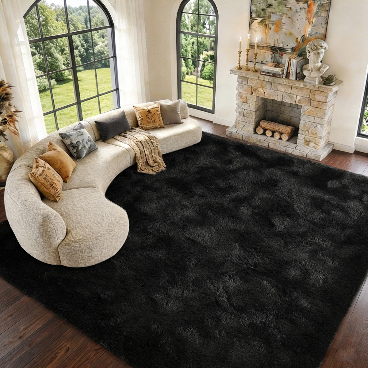 9x12 Extra Large Fluffy Area Rugs for Living Room Tie-Dyed Light Grey